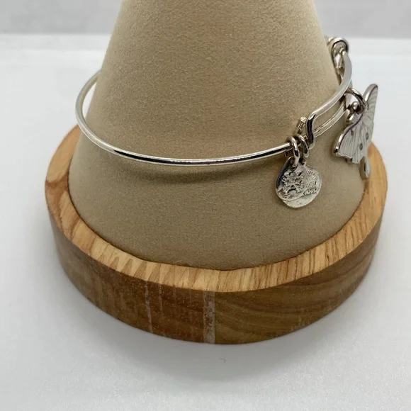 Alex and Ani Luna Moth Charm Bangle Bracelet/Shiny Silver/Very Good Condition - Picture 3 of 6